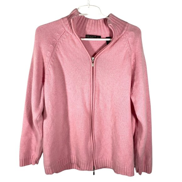 Lord & Taylor Womens Pink chunky Cashmere 2X Full-Zip Sweater luxurious thick - Picture 1 of 11